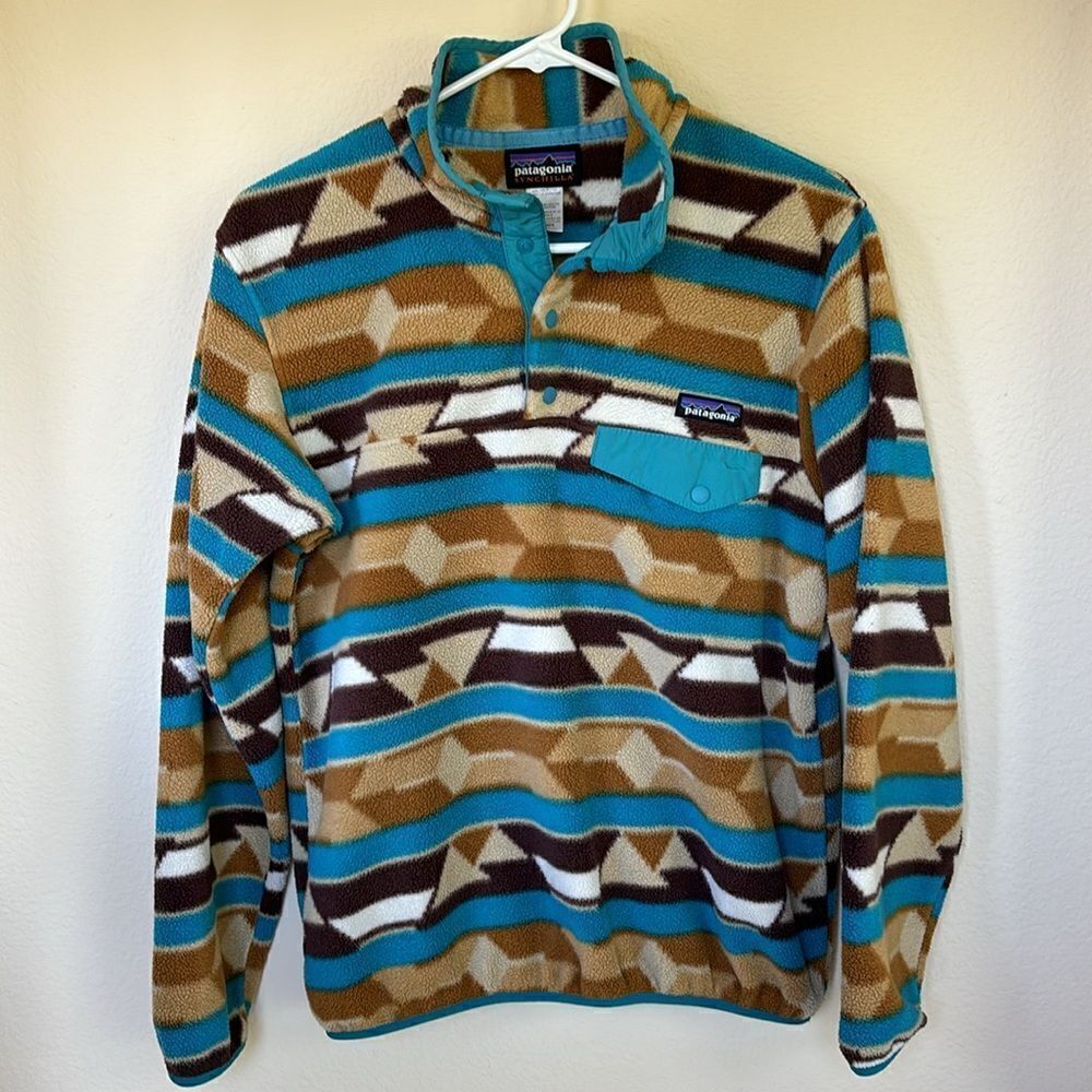 Patagonia Snap Synchilla fleece Pullover brown blue sweatshirt women's small